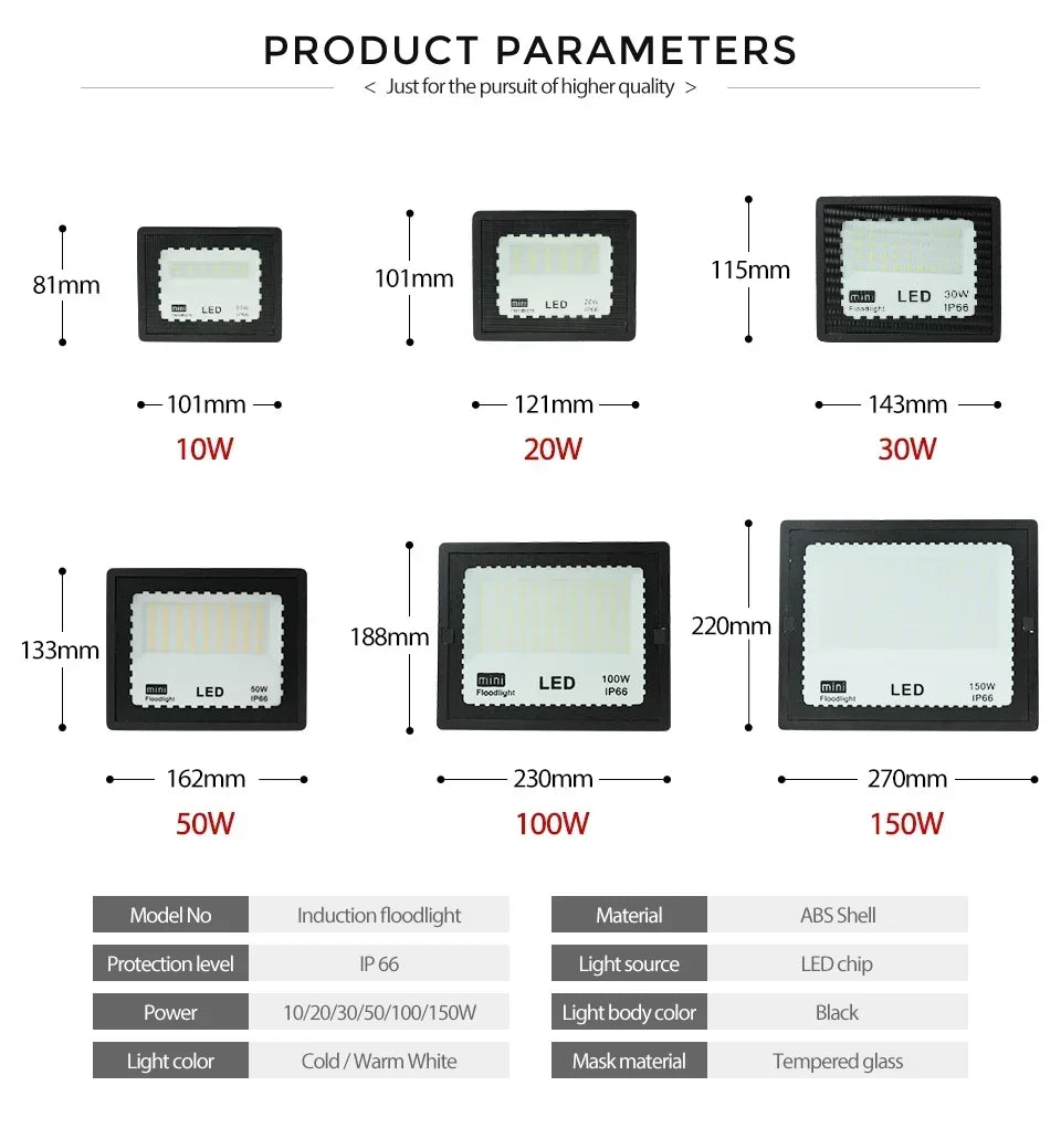 Security Lights Outdoor Motion Sensor Led Pir Floodlight 10W 20W 30W 50W 100W  IP66 Waterproof Outside Wall Light Garden Doorway