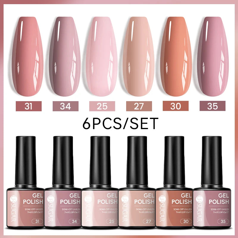 UR SUGAR 6Pcs/Set 7ML Gel DIY Nail Polish Autumn Semi Permanent Soak Off UV LED Gel Varnish Nail Art Design Manicure Kit