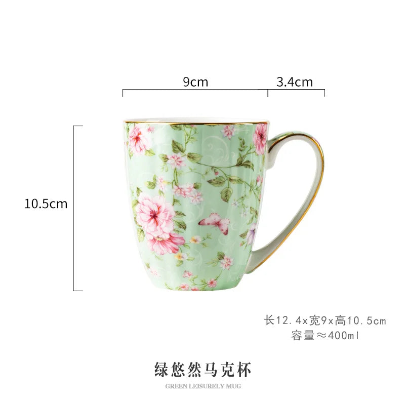 Ceramic Cup Creative Couple's Cup Vintage Flower Home Breakfast Milk Cup Office Afternoon Tea Coffee Water Mug Home Drinkware