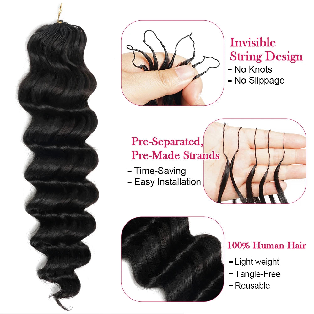 Ocean Wave Miracle Knots Crochet Human Hair Pre-Separated Feathered Human Crochet Hair 60g/pcs Burmese Curly Human Hair Bundles