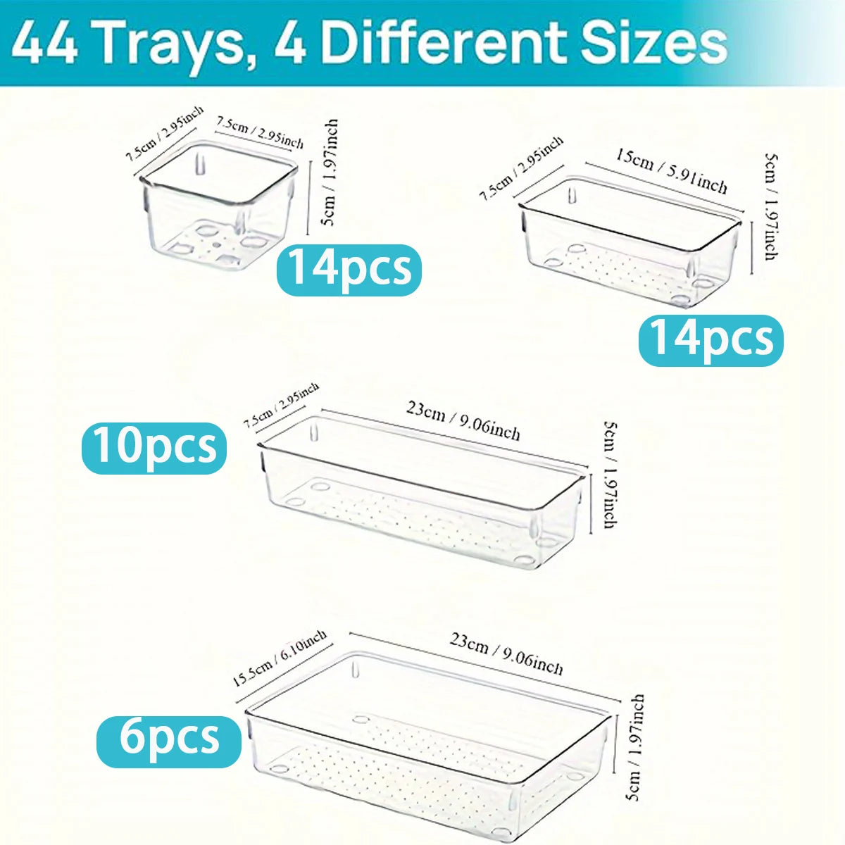 44pcs Drawer Storage Box Set, Multi-Functional Transparent Plastic Drawer Storage Set, Drawer Divider Storage Box and Storage