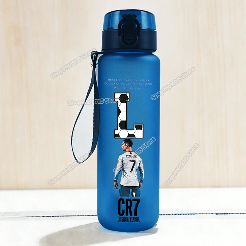 650ml CR7 Ronaldo Water Bottle Soccer Star Letter A-Z Children Outdoor Drink Bottle School Kids Straw Cup Boy Girl Sport Jugs