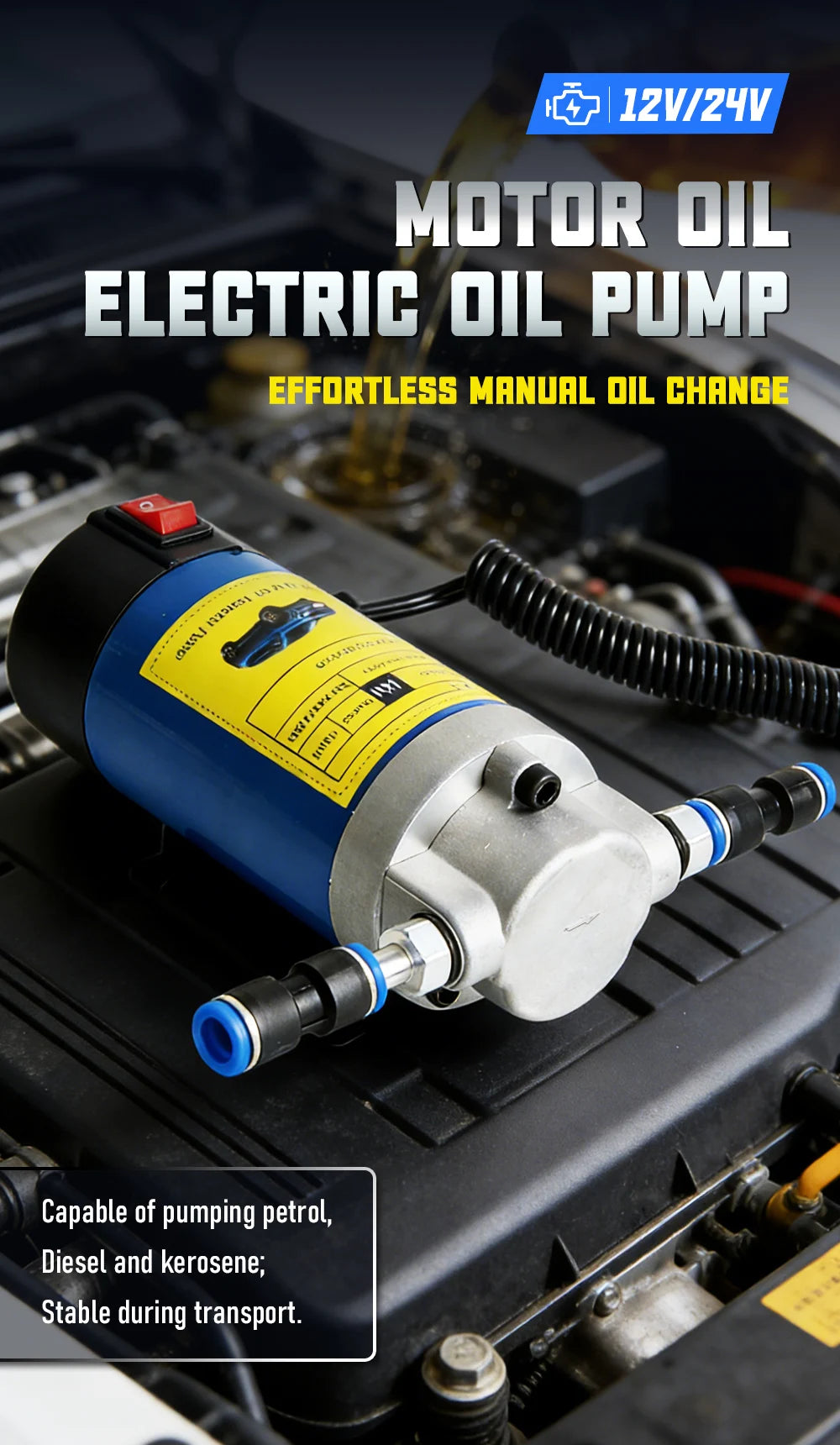 12V 24V Electric Oil Transfer Pump 1-4L/min Car Motor Oil Diesel Extractor Scavenge Suction Fluid Change Pump