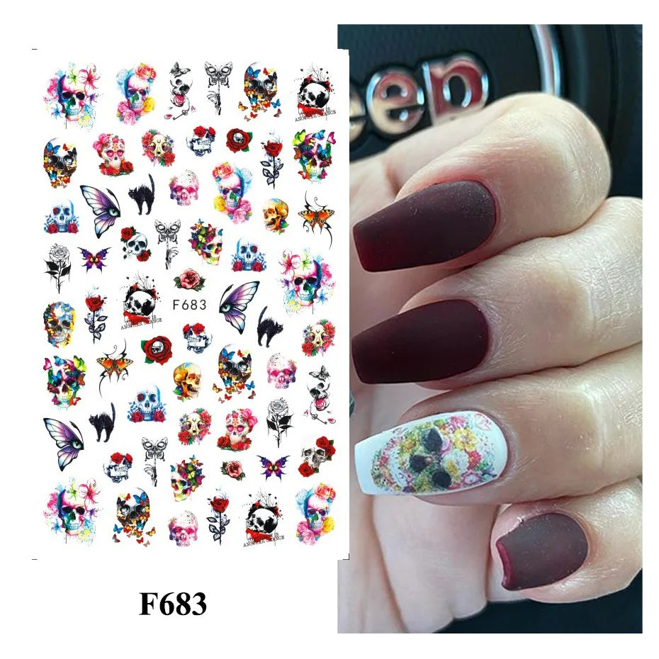 Autumn and Winter Blue Landscape Lines Flowers Birds Butterfly 3D Stickers Nail Art Decals Nail Parts Christmas Nail Stickers