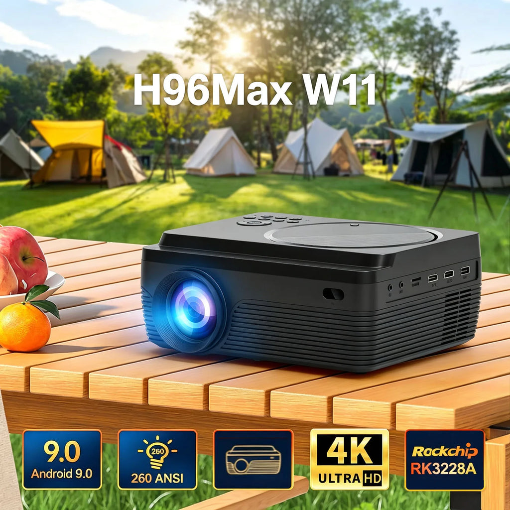 2026 H96 MAX W11 DVD Projector 1920X1080P LED Android 9.0 4K 2G 16G RK3228A 260ANSI Dual WIFI BT4.1 Outdoor Portable Home Cinema