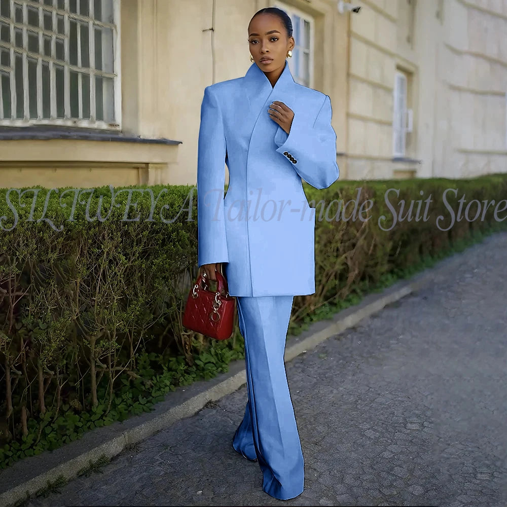 White Pants Suit Woman Luxury 2 Pieces Jacket Pants Smart Casual Office Lady Blazer Set Solid Color Trajes De Mujer Elegante