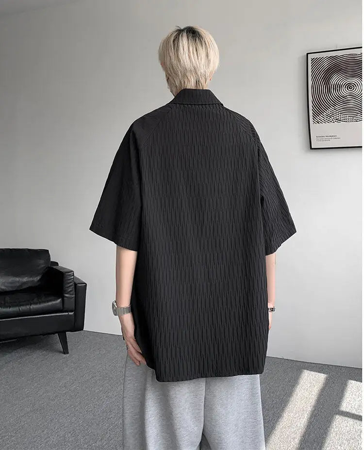 LEGIBLE Spring Summer Solid Shirts Men Casual Oversized Three Quarter Shirts Male Loose Fit Shirt for Man