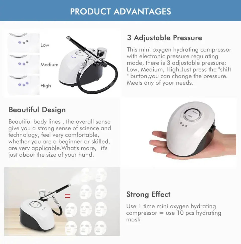 Nail Tattoo Color Painting Moisturizing Spray Nano Injector Portable Spray Gun Compression Kit Beauty Cleansing Whitening