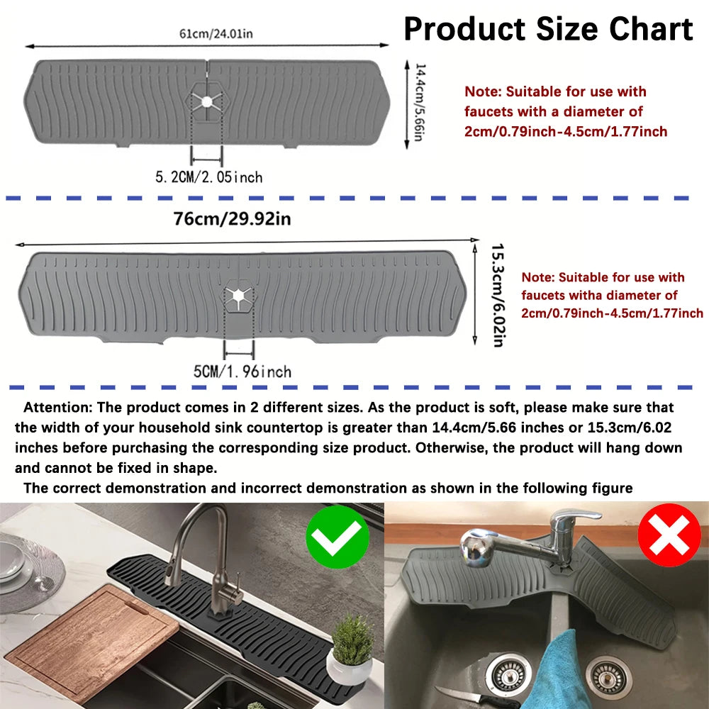 Kitchen Long Silicone Sink Faucet Mat Splash Guard for Absorbent Sink Countertop Protectors Mat Kitchen Gadgets