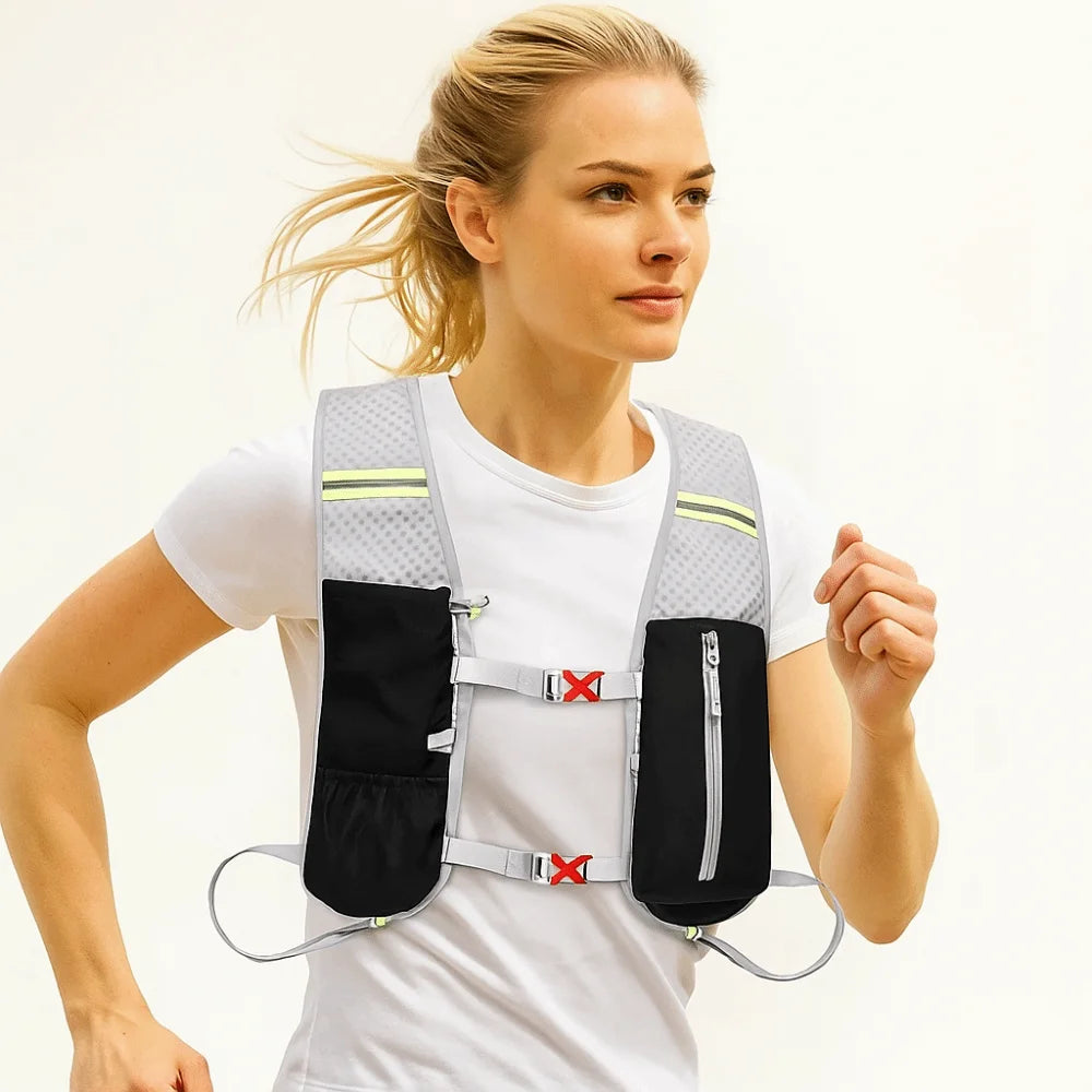 Waterproof Polyester Running Water Bottle Storage Vest Breathable With Phone Holder Marathon Hydrating Backpack Reflective