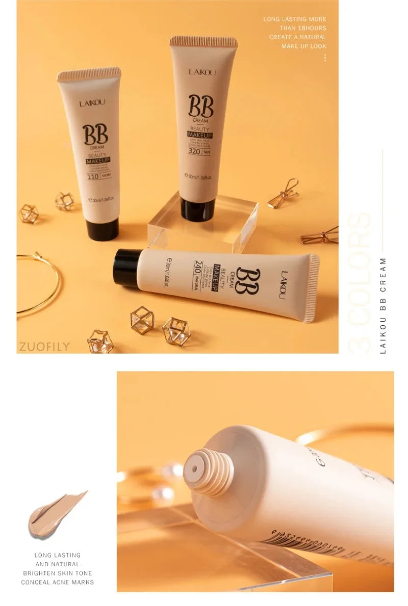 BB Cream Base Makeup Long Lasting Waterproof Brighten Skin Tone Cover Blemishes Concealer Liquid Face Foundation Cosmetics 30ml