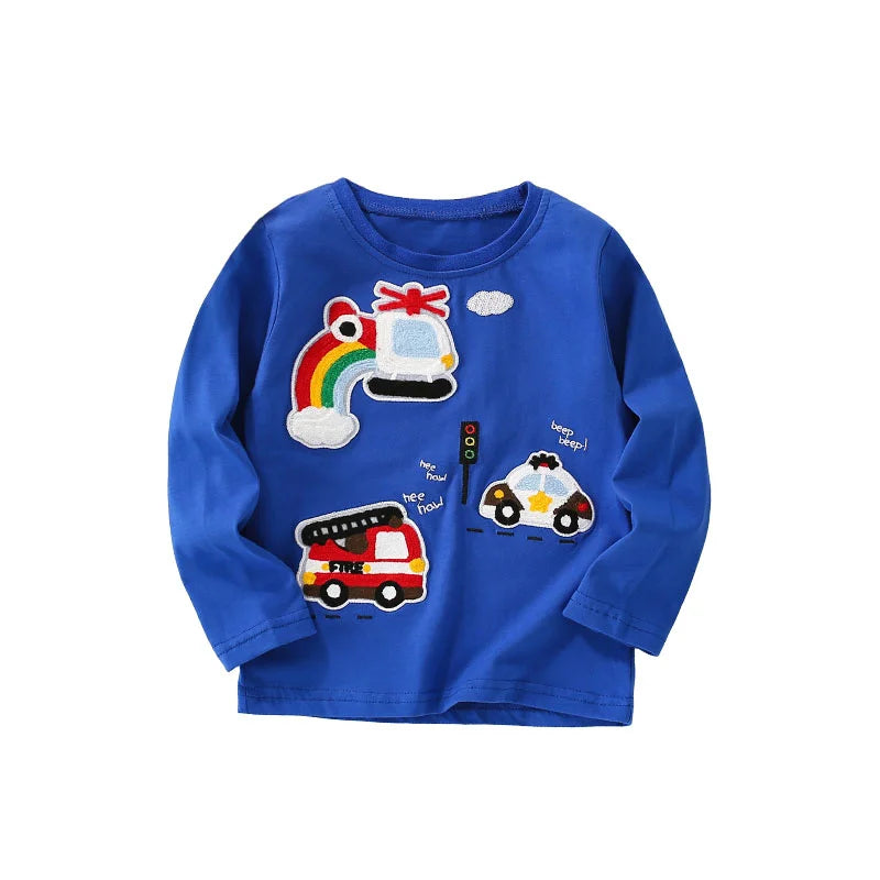 Jumping Meters 2-7T Boys T shirts Cars Embroidery Hot Selling Children's Clothing Long Sleeve Autumn Spring Blouses