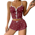 Women's Suspender Pajamas with Heart-Shaped Print Two-Piece Set Summer Comfortable Home Wear Sexy Casual Wear Set ﻿