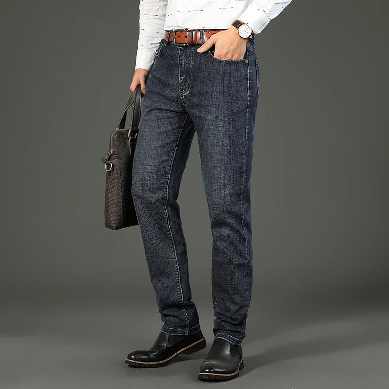Men Fashion Straight Jeans Men 2026 New Stretch Slim Fit Pants Comfortable Soft Business Denim Trousers Male Brand Clothing