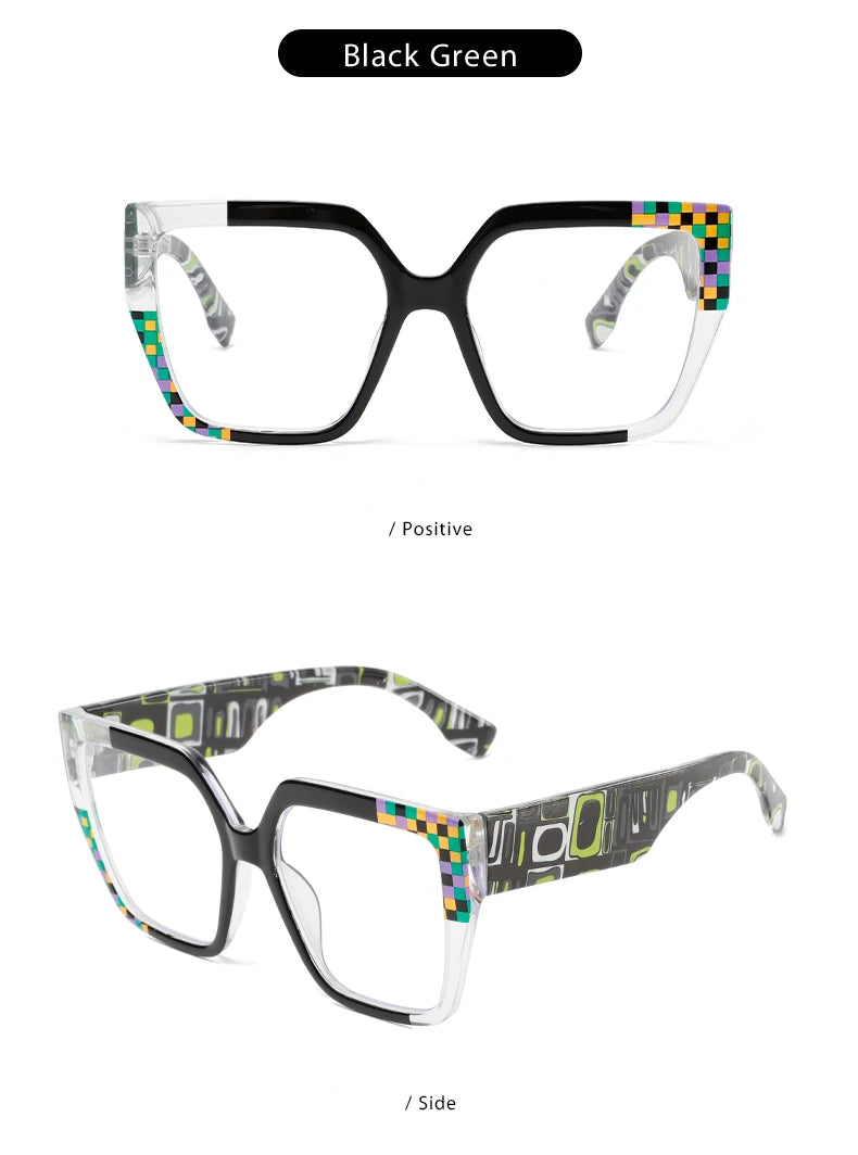 Classic Striped Personality Cat-Eye Square Frame for Women, Textured Anti-Blue Light Glasses Frame, Women's Bohemian Style Commuter and Street Style Decorative Glasses, Suitable for Office, Computer, and Gaming Use