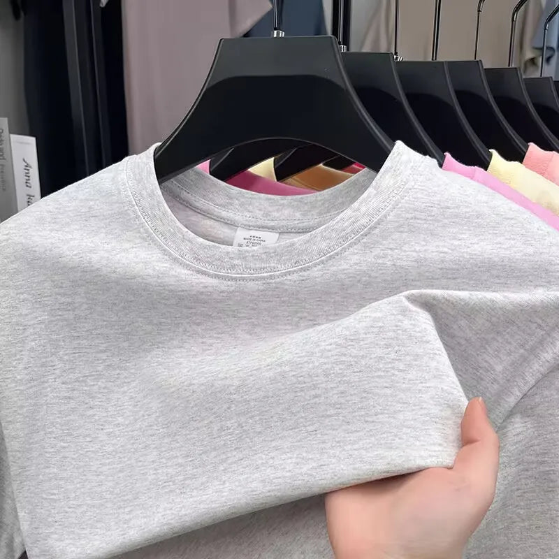 Summer 100% Cotton Men's T Shirt Bottoming Basic Fashion Short Sleeve Loose Tops Tees 230g/㎡