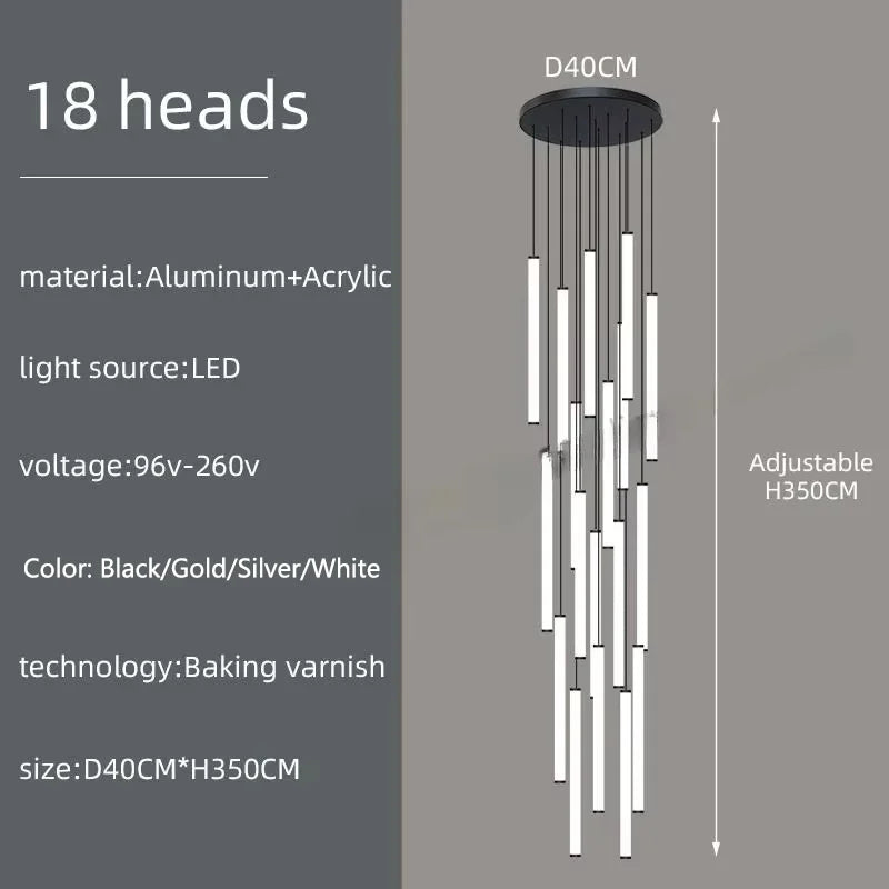 Nordic Stairs LED Long Chandeliers Minimalist Duplex Attic Living Room Kitchen Pendant Lights Home Decoration Ceiling Chandelier