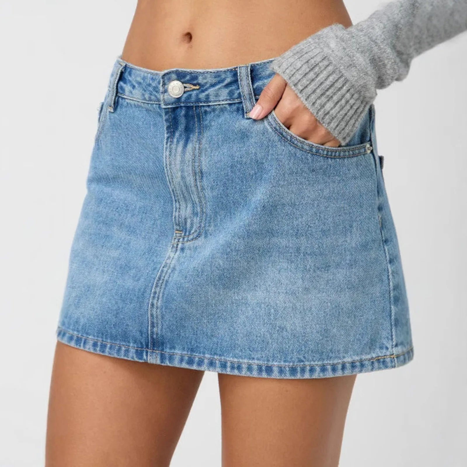 Vintage Denim Mini Skirts for Women Summer Fashion High Waist Straigth Short Faldas Casual Streetwear Classic Jean Skirt