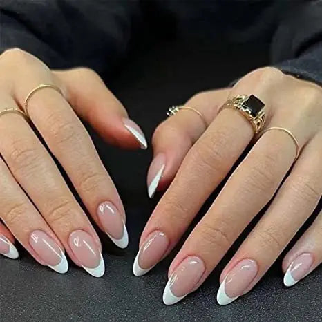 24Pcs/Set Blue Sky White Cloud Fake Nails Glue DIY Manicure Pattern Design False Nail French Stiletto Full Cover Nail Art Tools