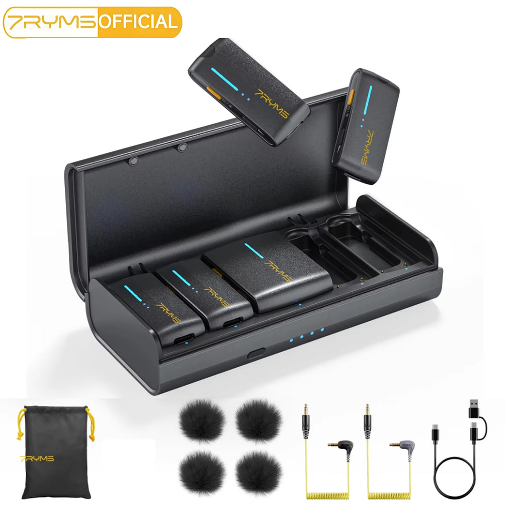 7Ryms IRay DW40 Wireless Lavalier Microphone with 4 Transmitters,48kHz/24bit Recording,AI Denoise for Camera,SmartPhone and PC
