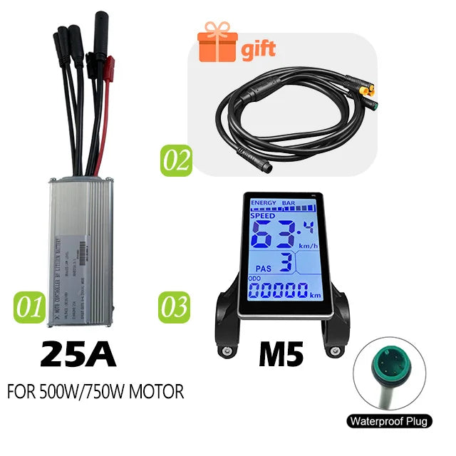 250W-750W Brushless For Electric Bike Controller LCD Panel Scooter EN06 S830 S866 JN Controller 15A 25A WP Plug Square Wave GD06