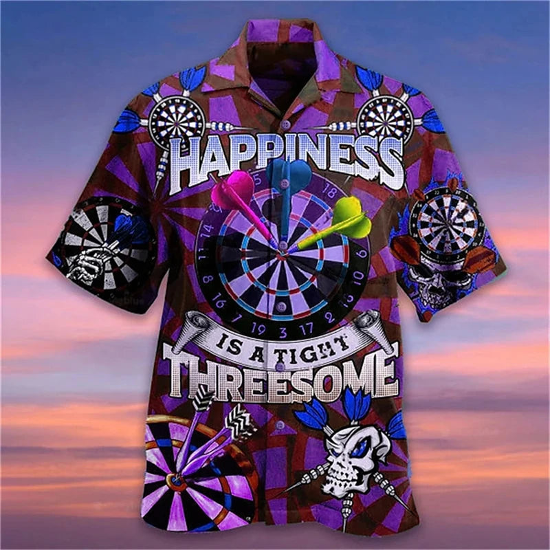 New Men's Cuban Collar Shirts 3d Dart Target Print High-Quality Men Clothing Beach Party Sportswear Casual Hawaiian Shirt Blouse