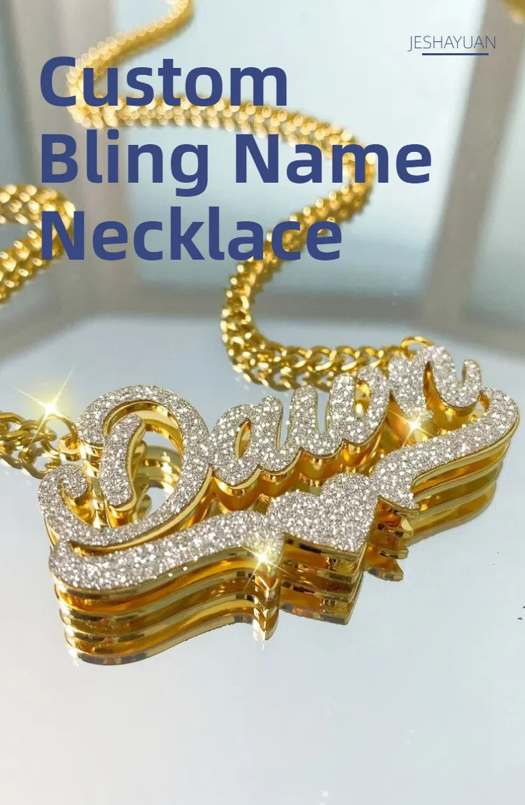 Personalized Double Name Frosted Necklace Custom Bling Name Necklace Gold Stainless Steel Jewelry For Girlfriend Mather Gift