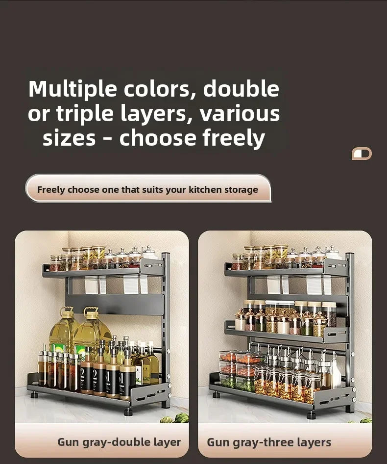 Kitchen Countertop Organizer Rack with Adjustable Feet Knife Storage Removable Shelves Multifunctional Space-Saving for Home