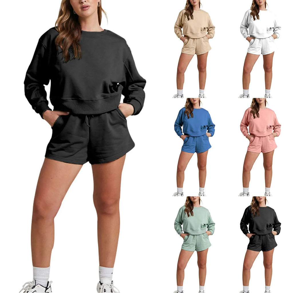 shorts sets women 2 piece outfits Womens Self Cultivation Long Sleeve Casual Hooded Sweatshirt Two Piece костюм женский летний