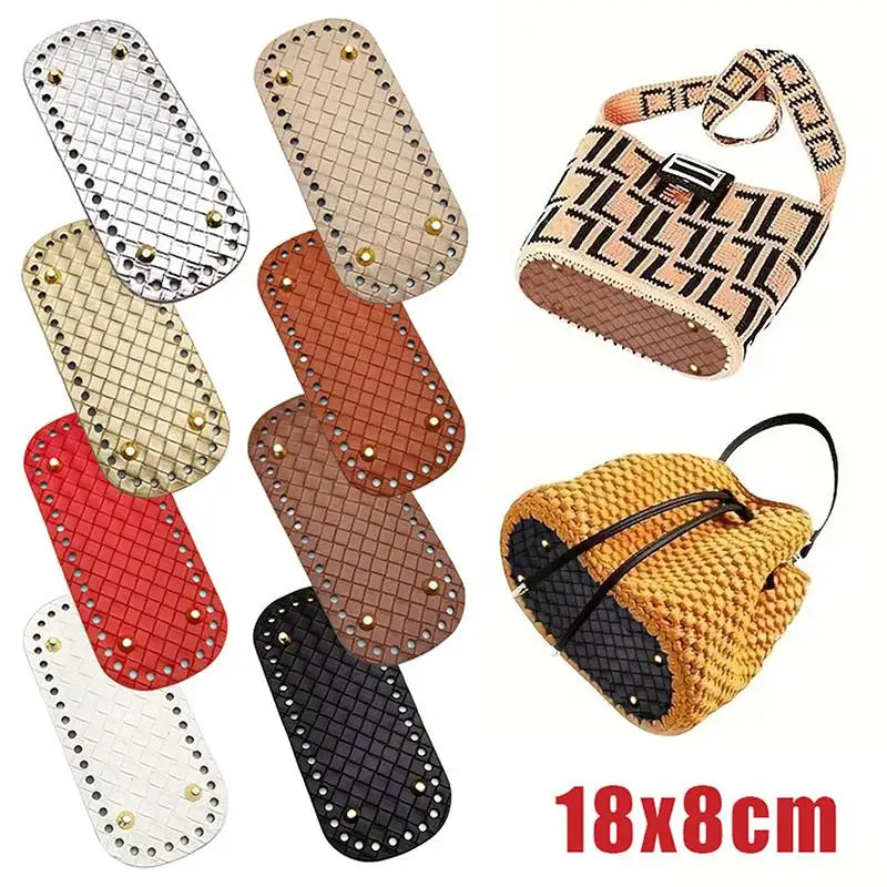 Handmade Leather Bag Bottom 18x8cm Woven Pattern DIY Accessories for Knitting Crochet Purse Making