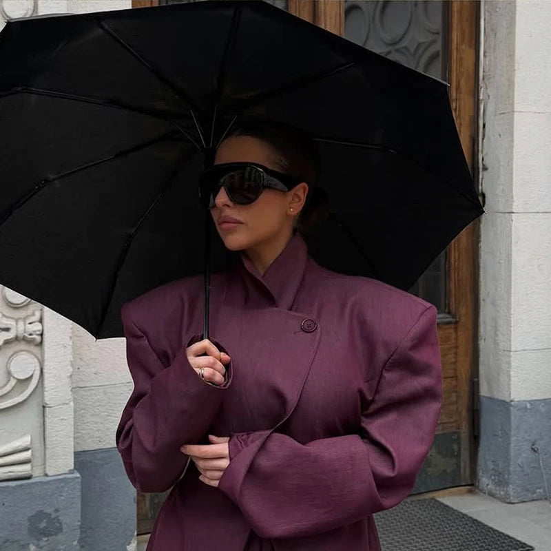 Dark Burgundy Waist-Cinching Shoulder Pad Blazer 2026 Women's Stand Collar Button Design Height-Enhancing Slimming Commute Coat