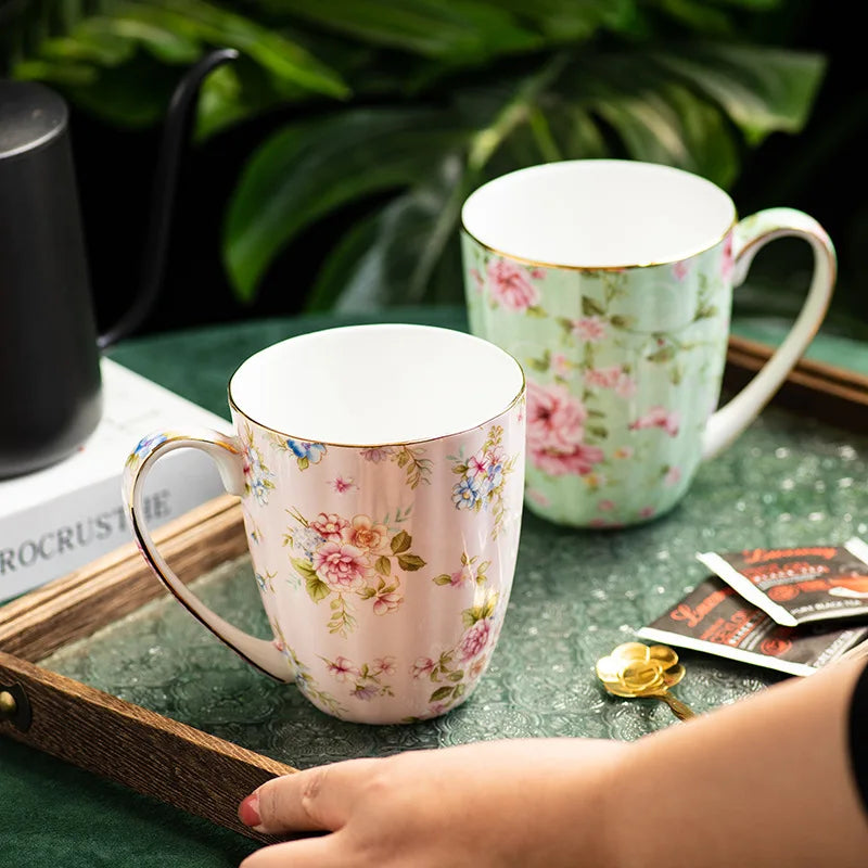 Ceramic Cup Creative Couple's Cup Vintage Flower Home Breakfast Milk Cup Office Afternoon Tea Coffee Water Mug Home Drinkware
