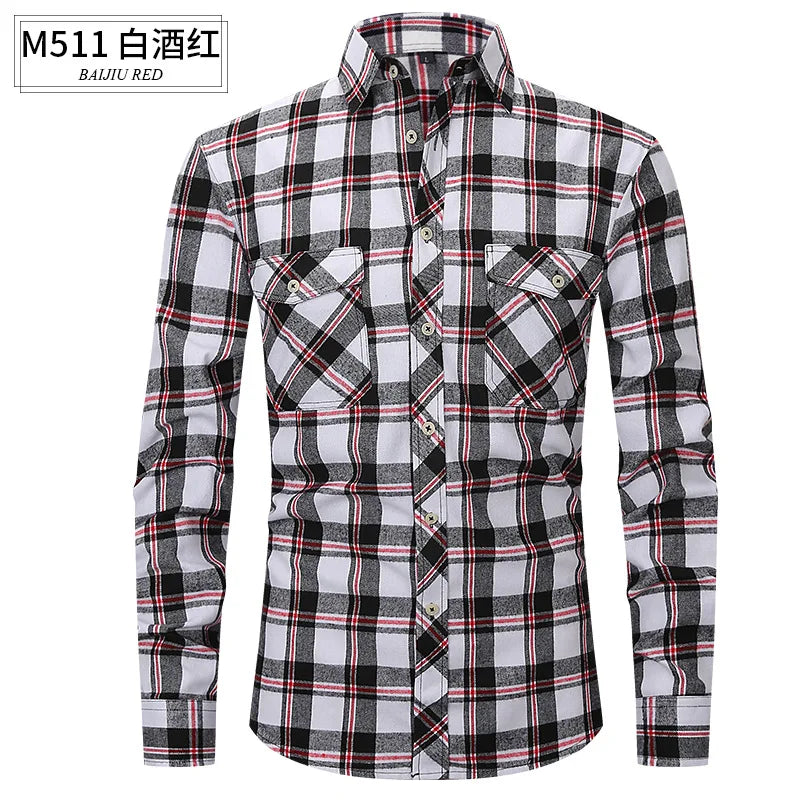 Men's long sleeve shirt ground wool plaid comfortable casual spring summer autumn high quality slim-fit free ironing fast