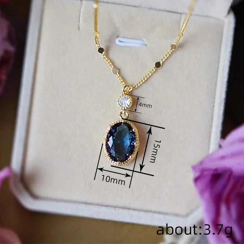 925 Sterling Silver Oval Blue Stone Pendant Necklace Gorgeous Wedding Bridal Accessories Gift Fashion Jewelry for Women