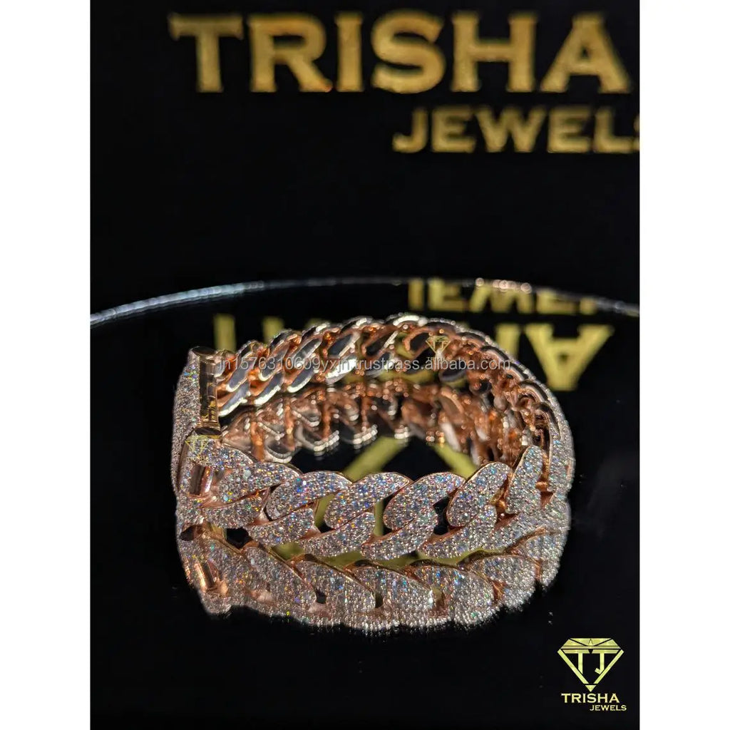 VVS Moissanite Iced Cuban Link Bracelet Rose Gold Plated 925 Sterling Silver Hip Hop Gift Jewelry for Men Women Unisex Trisha