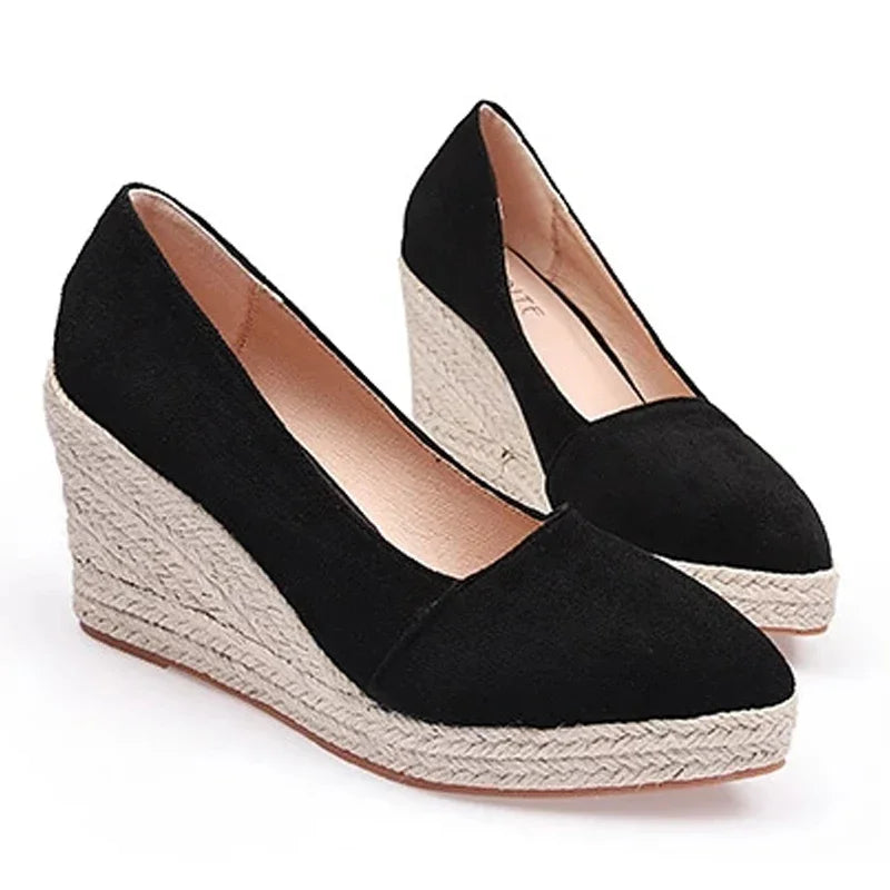 YAERNI Spring Summer Shoes Women Heeled Shoes Ladies Wedge Heels Retro Brand Women Pumps Casual Woman Wedges 8cm Big Size 4