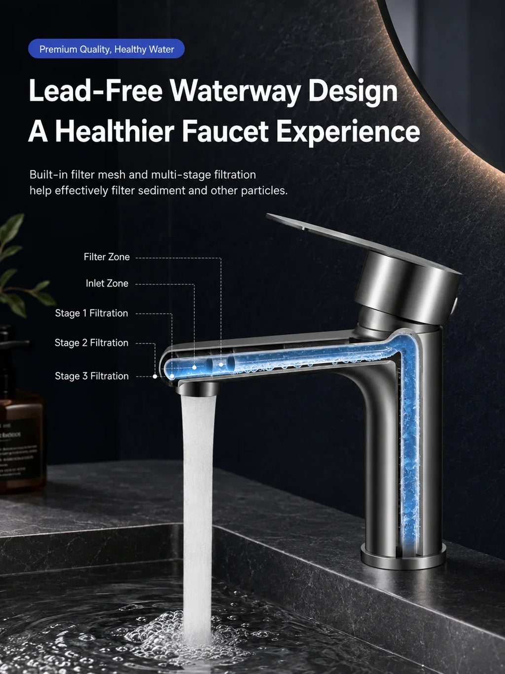 304 Stainless Steel Bathroom Sink Faucet Hot Cold Mixer Tap Single Handle Washbasin Faucet for Vanity