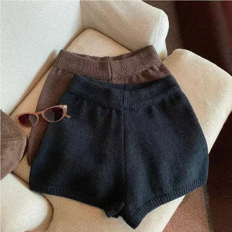 Women High Waist A-Line Shorts Thin Knit Sports Shorts For Women Casual Running Slim Bodycon Trousers 2025 Autumn Winter