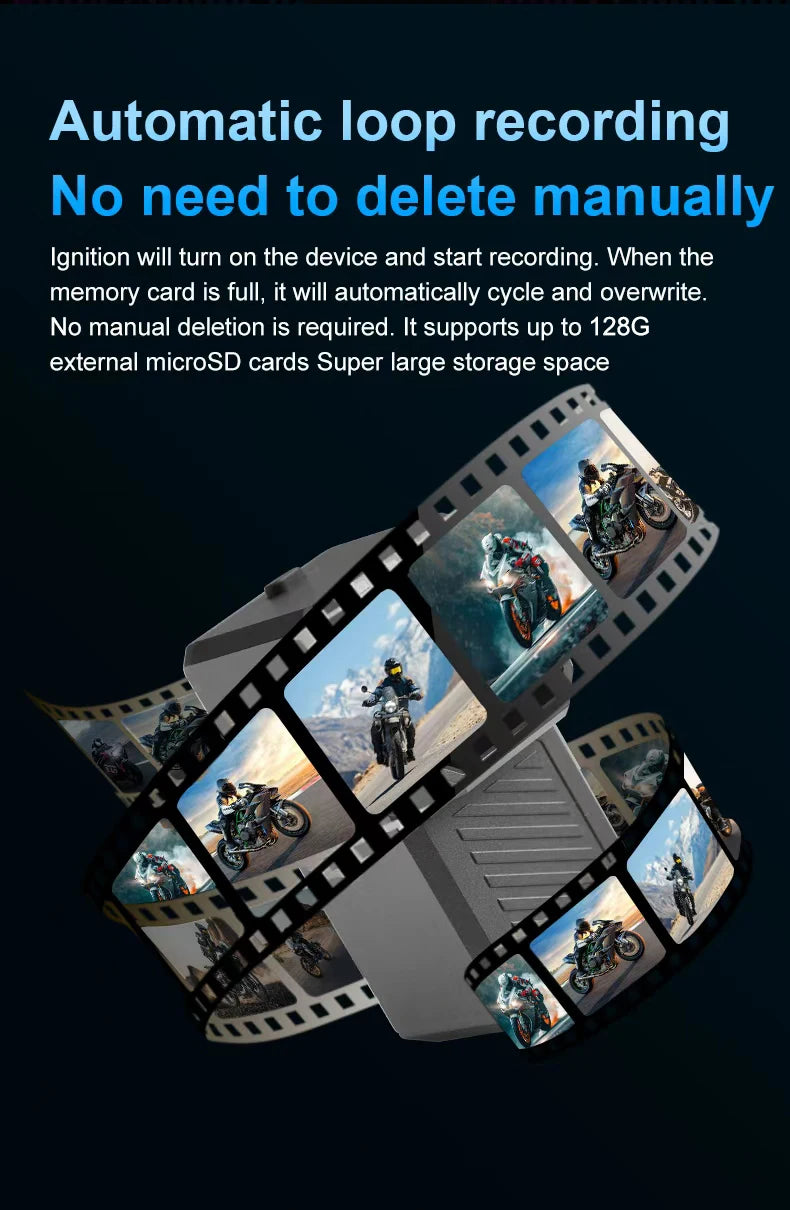 Dual 1080P UHD Wireless Motorcycle DVR Full Body 30FPS Waterproof Moto Dash Wifi GPS Cam Front Rear 150° Driving Video Recorder