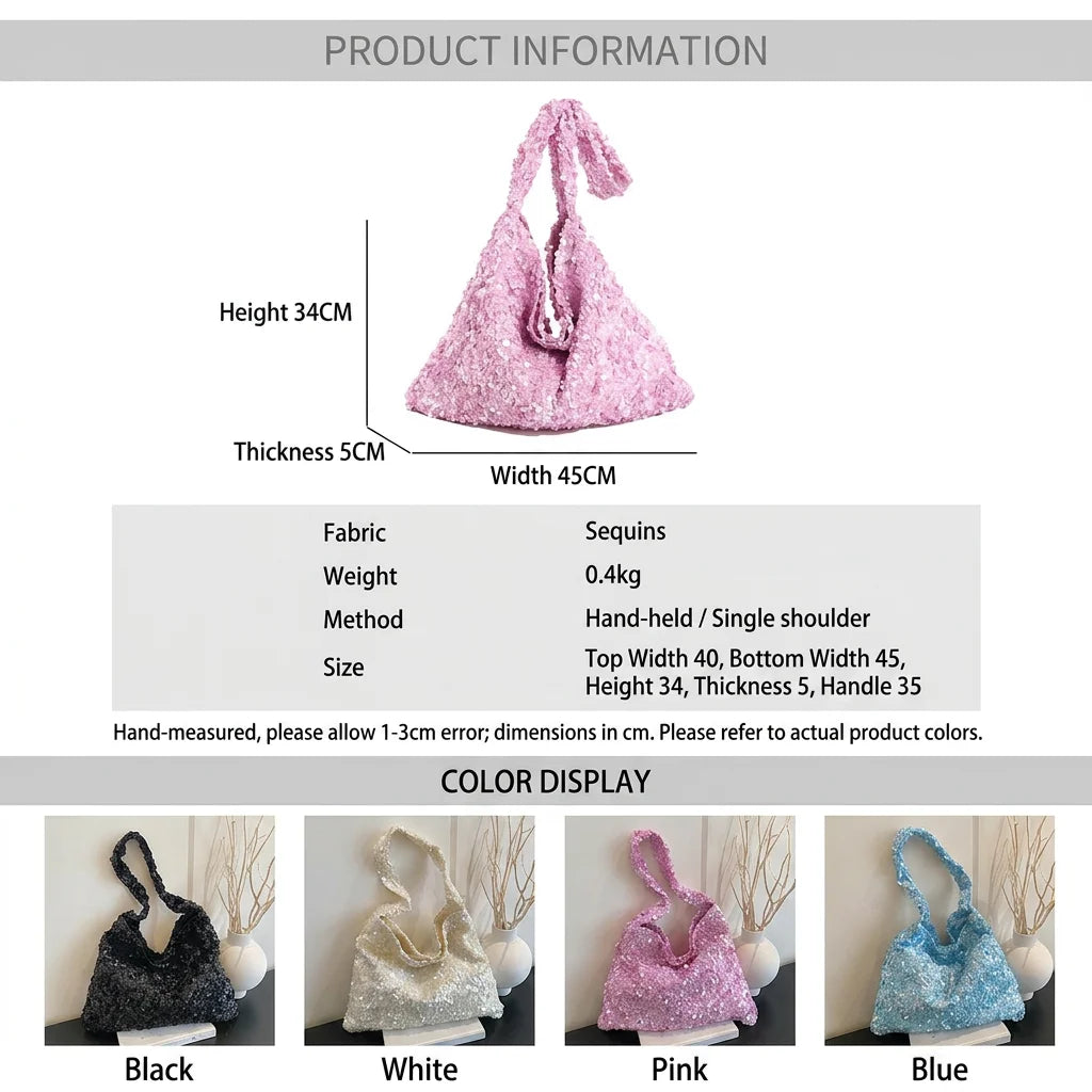 Women'S Sequined Tote Bag Medium-Soft Shoulder Tote Bag Large Capacity Tote Casual For Shopping Meeting Date