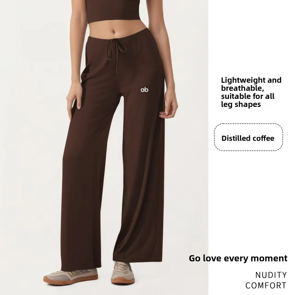 Women Wide Leg Yoga Pants Drawstring Loose Drape Straight Leg Long Pants Fitness Running Pilates Training Sports Trousers