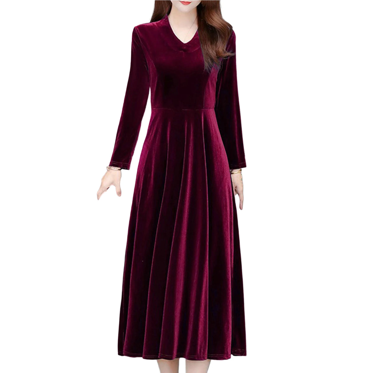 Women Fall Dress Solid Color Loose Long Sleeves Button Maxi Dress Keep Warm Velvet Mom Spring Dress Women Clothes