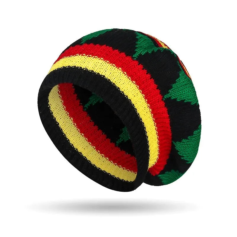 Trendy Striped Rasta Knitted Hats Beret Slouchy Beanie Classic Color Block Skullies Cap Fall Winter Beanie Beret For Women Men