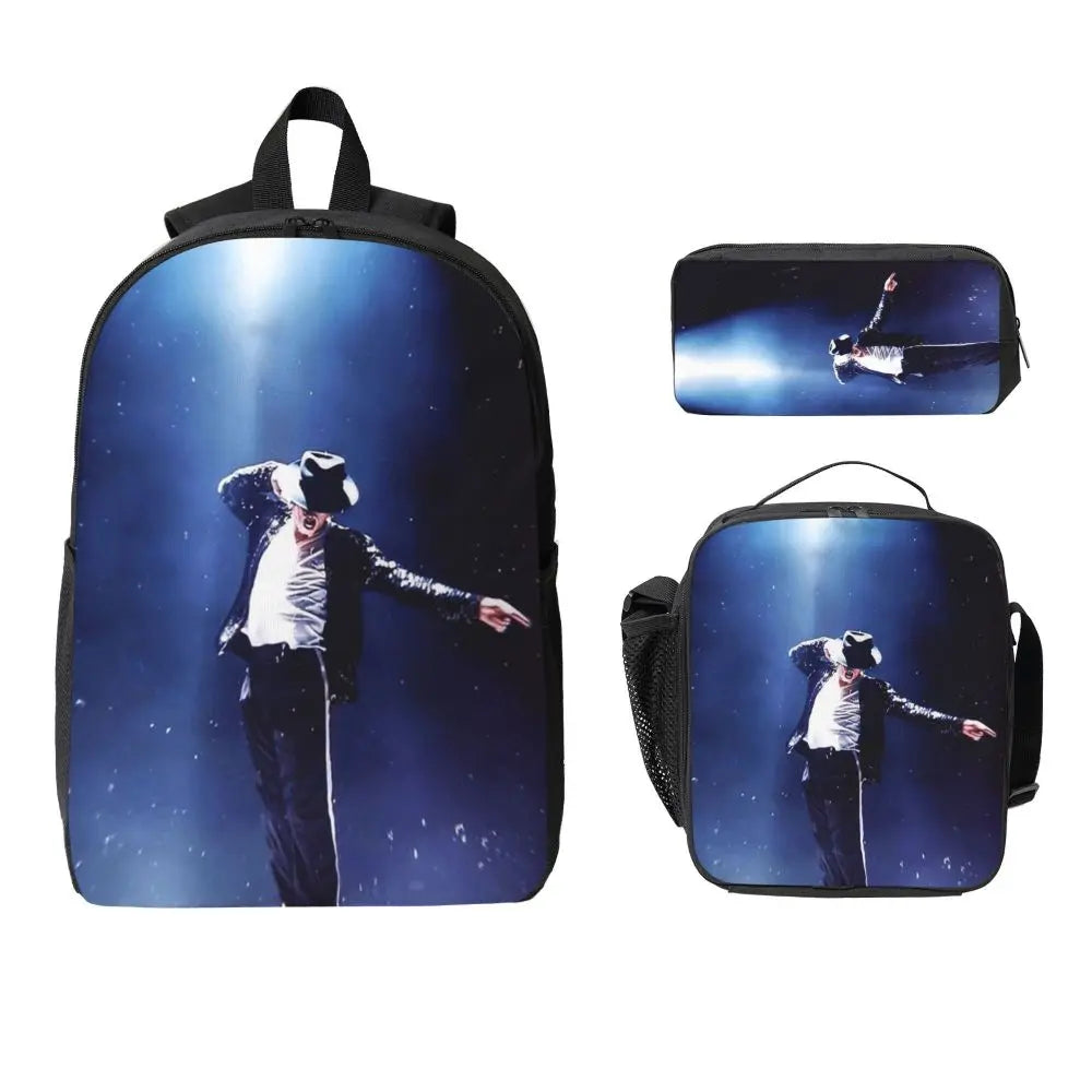 MJ Pop Legend Music 3pecs/set Backpack for Student Shoulder Bag Lunch bag Pencil Case