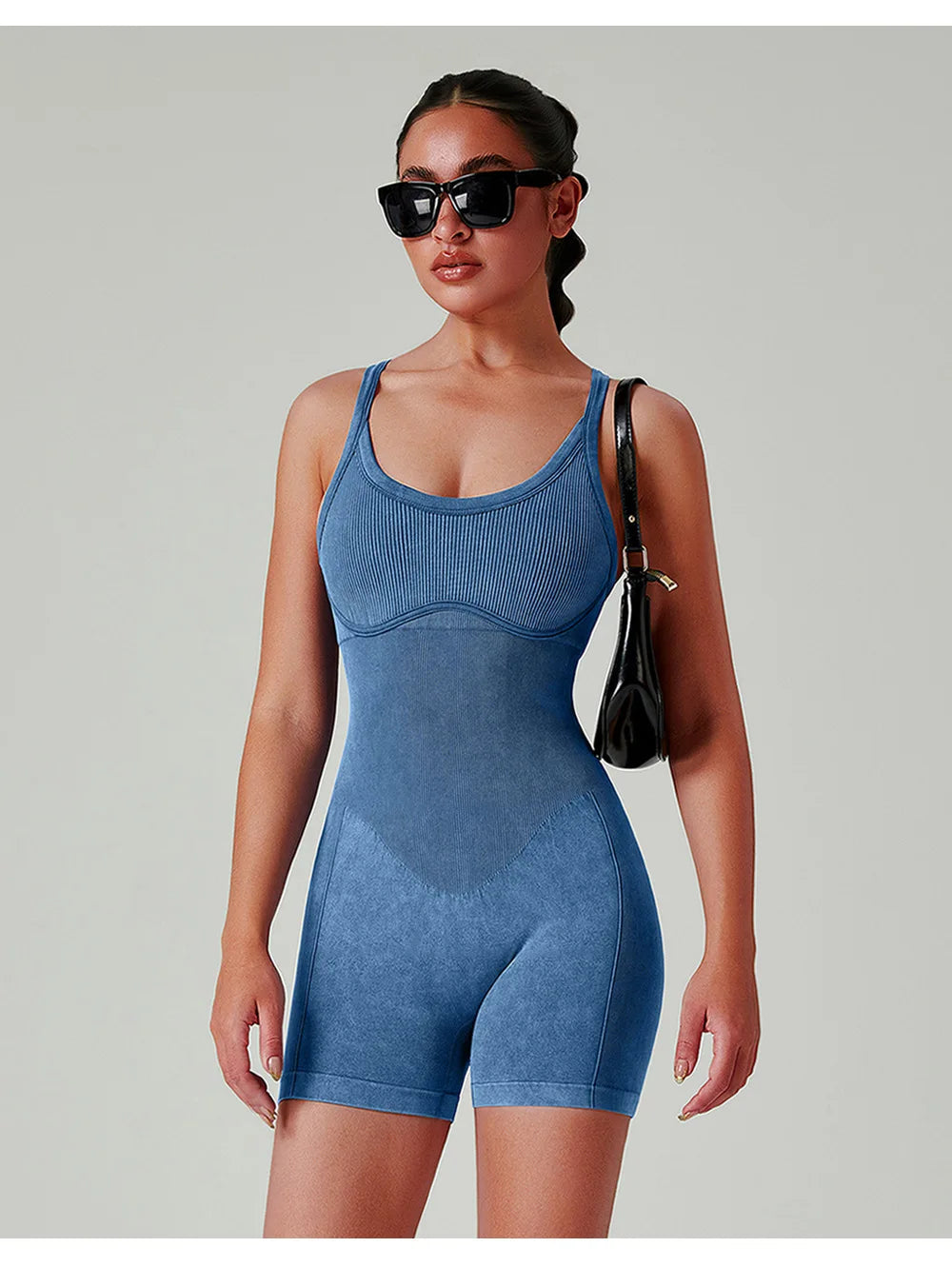 Seamless Shorts Gym Set Women Jumpsuit Yoga Set Water-washed 1pc Summer Workout Suit Bodysuit Fitness Push Up Short Sport Set