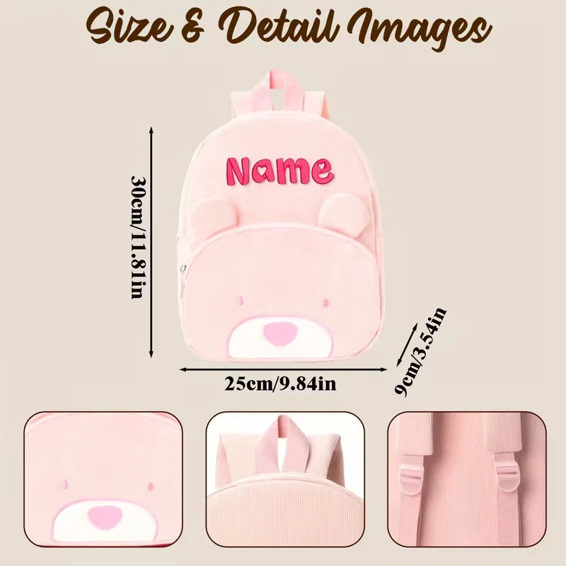 Personalized Name Embroidered Kids Backpack Pastel Corduroy Toddler Bag Soft Ribbed Fabric School Pack Cute Kindergarten Gift