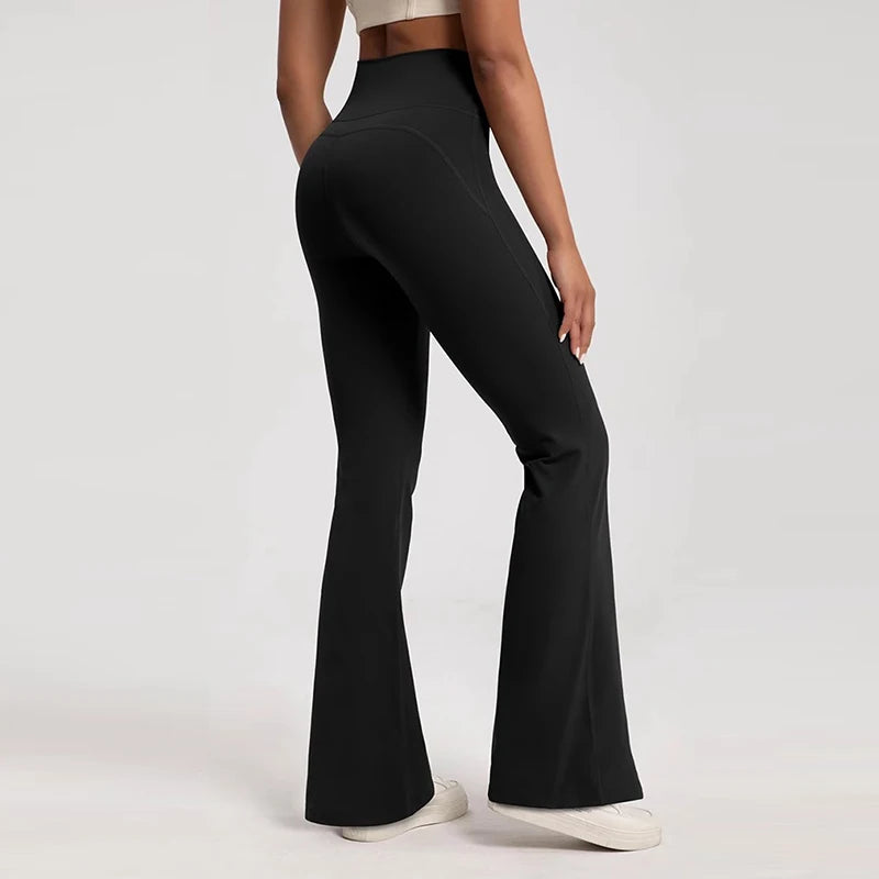 Women's High-Waisted Flared Pants, Elastic Waist, Cinching Hip-Lifting, Casual Yoga Pan for All-Season Exercise and Outdoor Wear