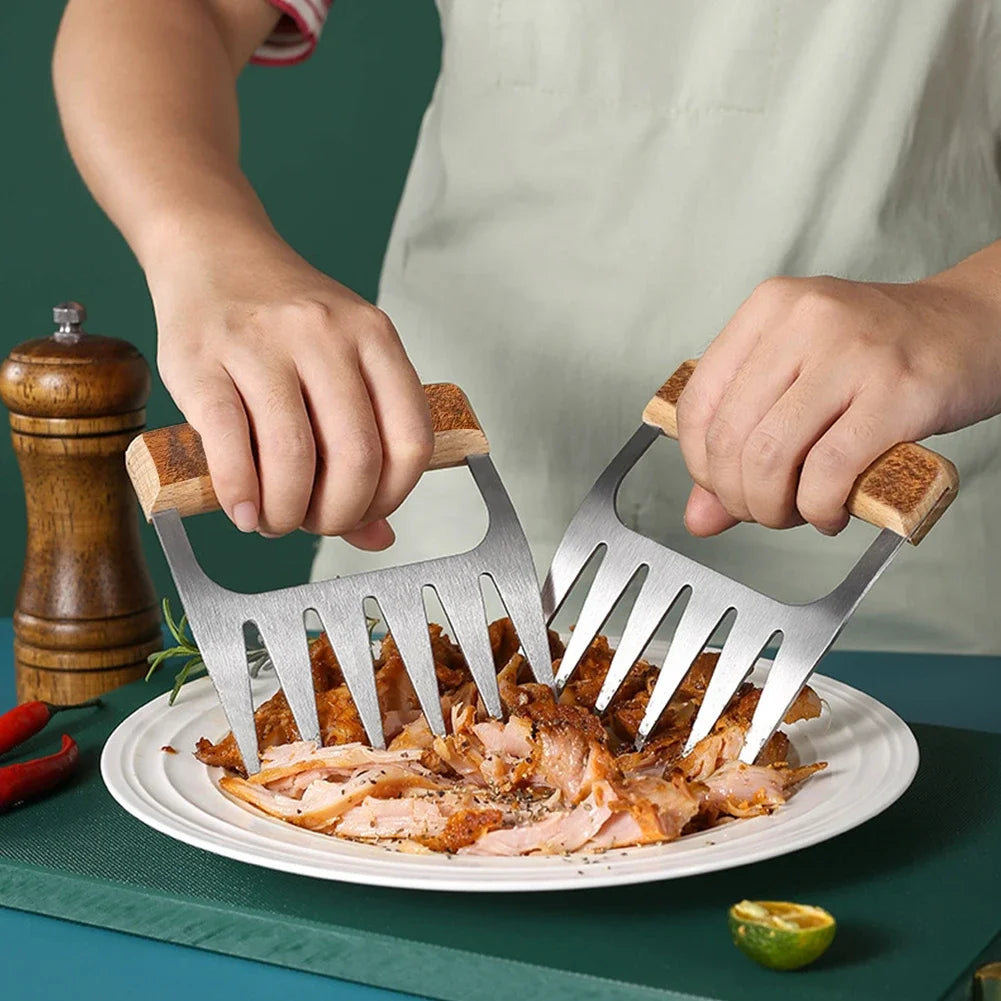 Kitchen Claw BBQ Meat Separator Shredder with Wooden Handle Manual Meat Clamp Roasting Fork Turkey Chicken Kitchen Gadgets Tool