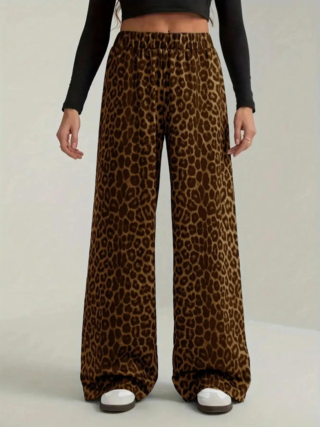 Fashion High Street Straight Casual Pants 2026 New Leopard Print Pants Women Elasticity High Waist Loose Wide Leg Pants Women