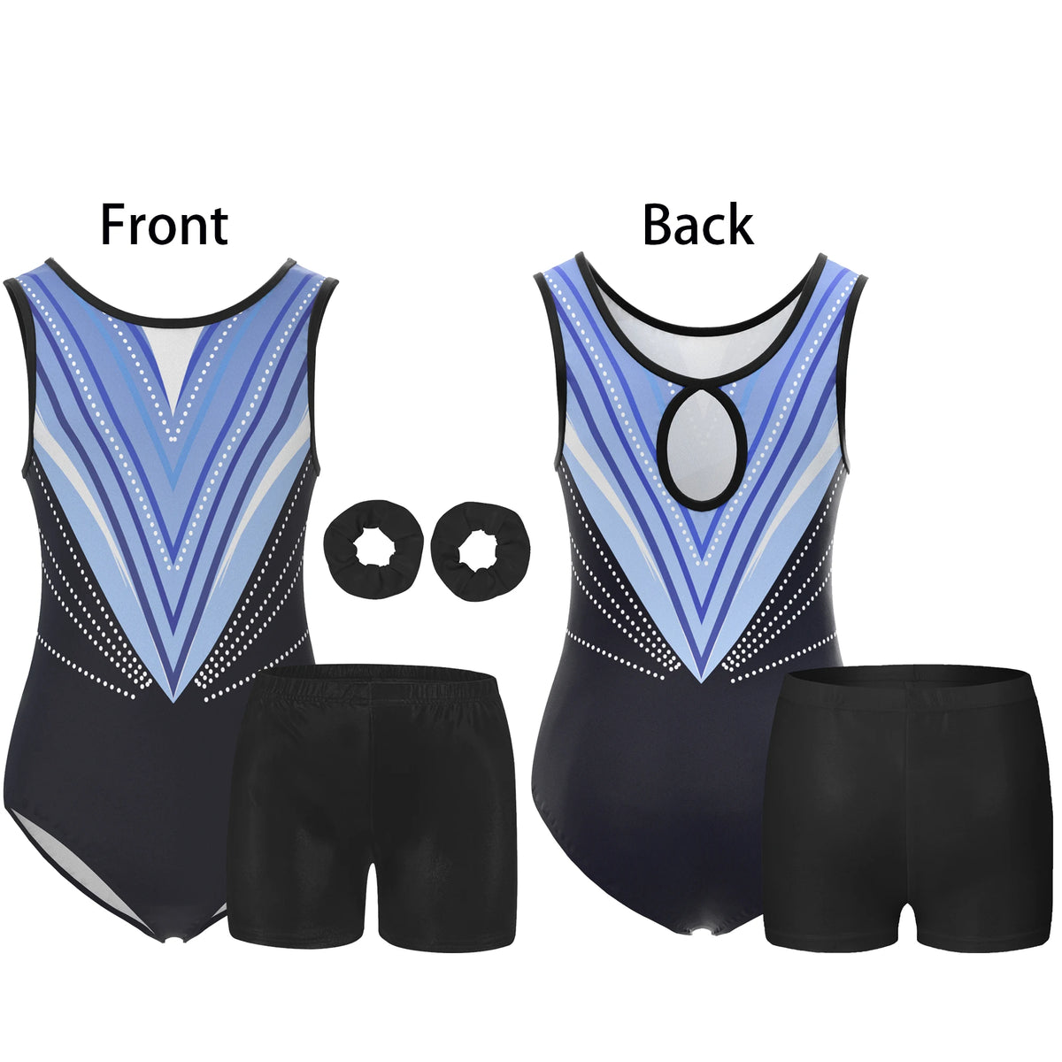 4 Piece Gymnastics Leotards for Girls Sleeveless Athletic Biketard Kids Water-drop Back Unitard Tumbling  Activewear Outfits